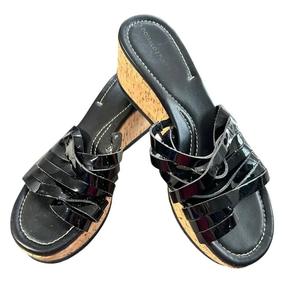 Donald J. Pliner Sheena Black Strappy Wedge Sandal Sz 8.5